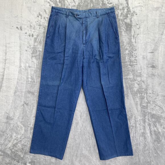 Vintage Zanella Pleated Straight Jeans Men's Size 36 Blue Denim - Picture 1 of 9